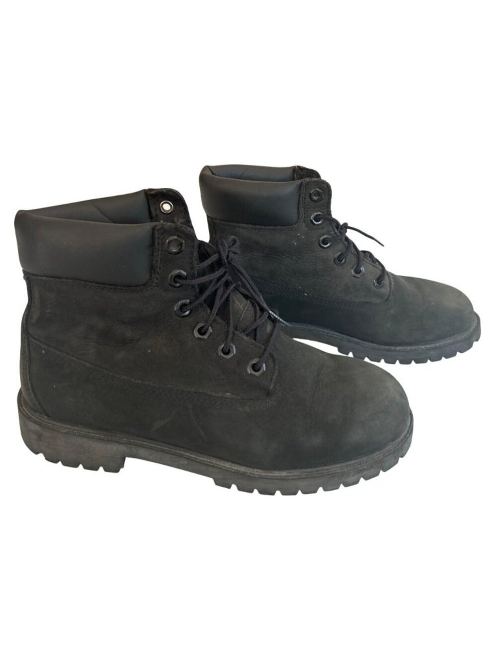 Timberland Boy's 5 Work Hiking Boots Black Suede Leather Durable Shoes Rugged